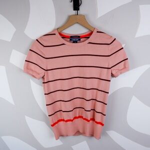 Lands End Pink 100% Cotton Striped T- Shirt | S